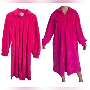 Vintage David Brown Terry Zip House Dress Robe Pink Small USA Made 80s Lounge‎